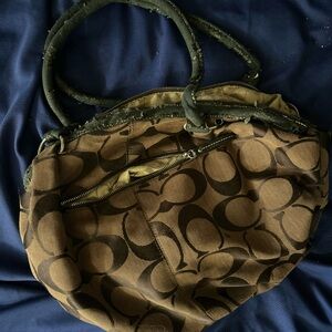 Coach Brown and Black Patterned Shoulder Bag *needs repaired*